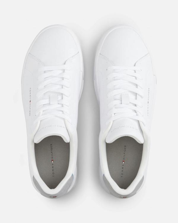 Tommy Hilfiger Court Leather Detail Mens Trainer - White/Universal Grey