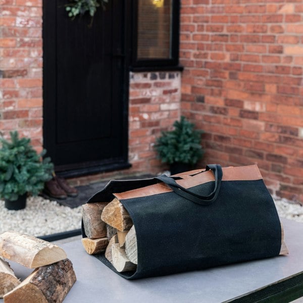 Ivyline Fabric Log Bag Black with Faux Leather