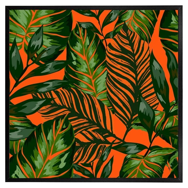 Benjamin Tate Design Green tropical leaves on orange (Picture Frame)