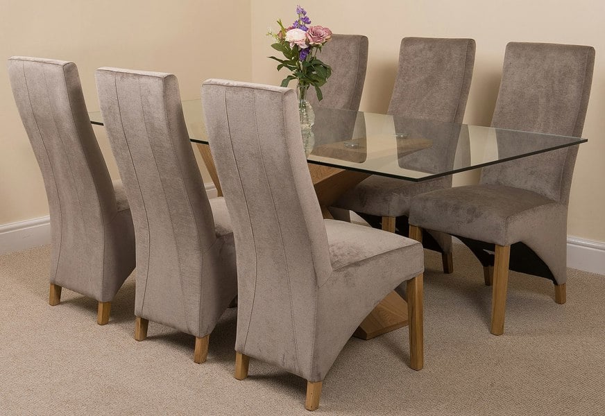 That's Furniture Valencia Oak Large Glass Dining Table & Lola Fabric Chairs