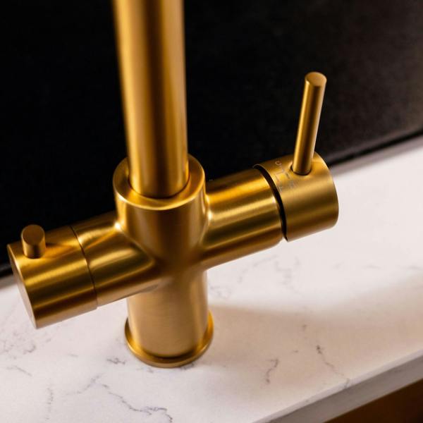 Flode Vier | 4 in 1 Instant Boiling & Filtered Cold Water Tap | Brushed Gold Finish