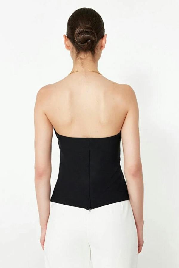 Hoxton Gal Strapless Fitted Draped Woven Blouse