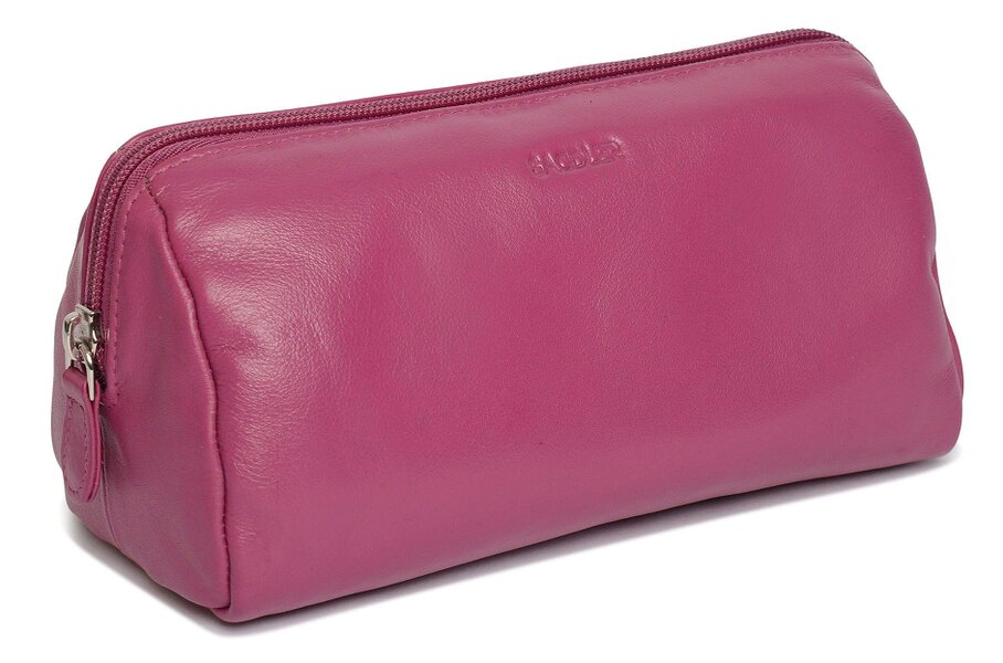 SADDLER MEGAN Leather Zip Top Cosmetic Bag - Large Capacity and Inner Zip Pocket - RFID Protected - Magenta