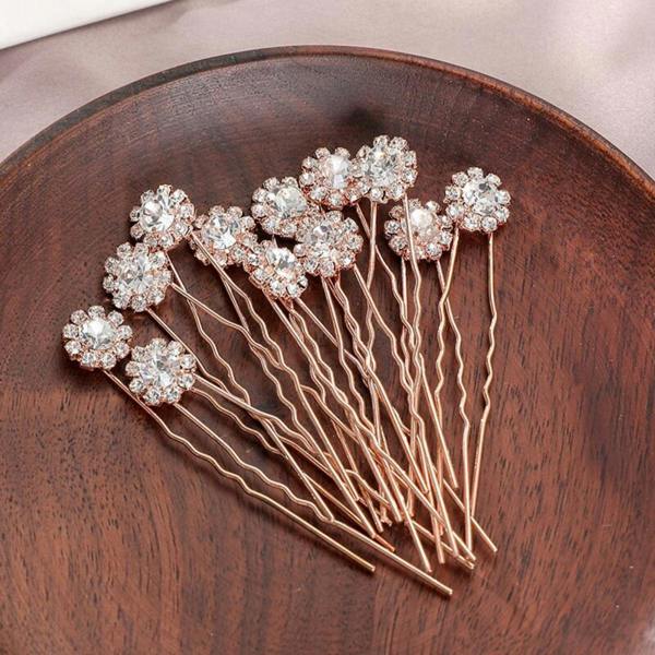 Gold Trip Set of 6 Crystal Flower Hair Pins