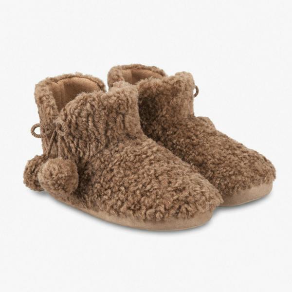 Totes TEXTURED FUR BOOTIE WITH POM POM Slipper Boots Slipper Boots   in  Brown