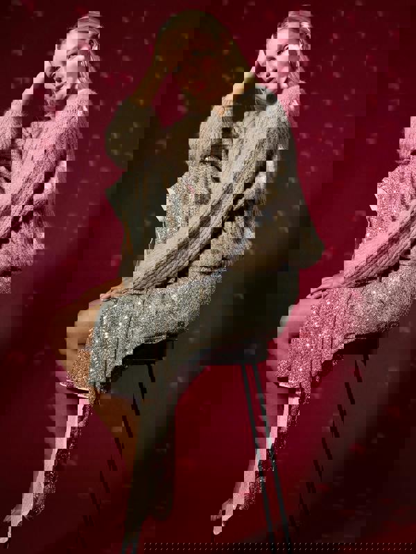 GWD Jenna Silver Sequin Hanky Hem Skirt