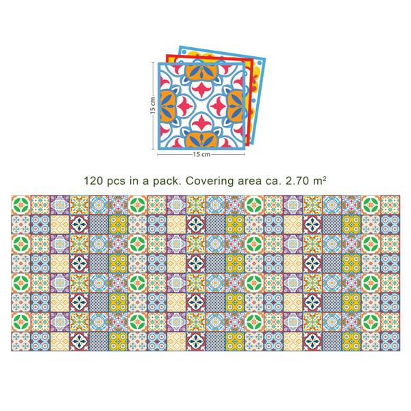 WALPLUS WT1536 - Classic Mediterranean Colourful Mixed Tiles Wall Stickers Set 2 - 15 x 15 cm (6 x 6 inches) - 24 pcs.