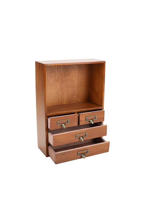 Living and Home Wooden Vintage Desktop Storage Cabinet Box with Drawer