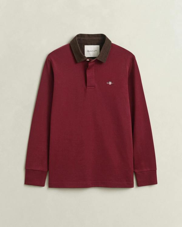 GANT Mens Cord Collar Rugger - 676 Deep Grape Wine | CHO | Designer Mens Long Sleeve Polo Shirts