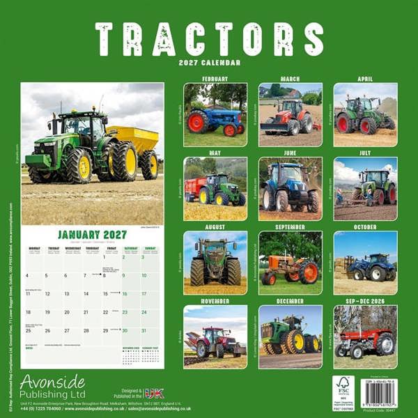 Tractors Calendar 2027, Wall Calendars, Month To View, Transport, Gift