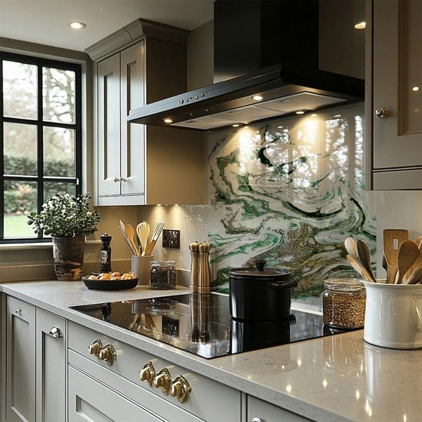 Benjamin Tate Design Green & Gold Marble Splash Back