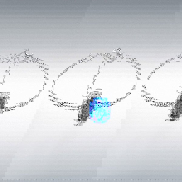 T. H. Baker Silver Rectangle Synthetic Blue Opal & White Cubic Zirconia Halo Bracelet 8.20.0300