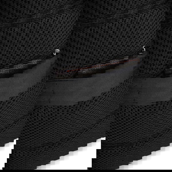 Close-up of a grey backpack with a hidden wallet pocket detail on a white background best travel laptop backpack multi-functional