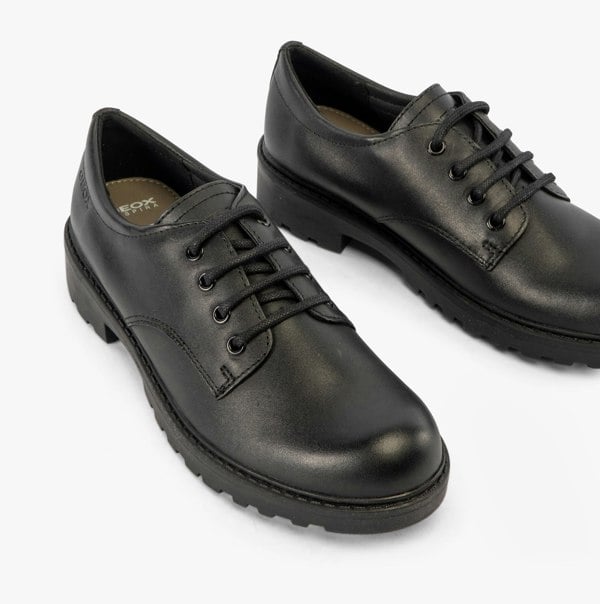 GEOX CASEY G C Girls Leather Lace Up School Shoes Black