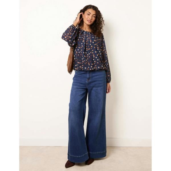 Blue Vanilla Round Neck Shadow Polka Dot Blouse
