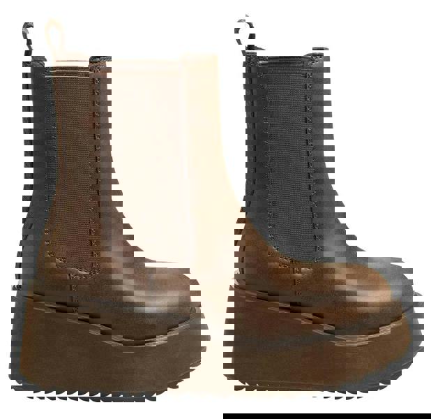 Rocket Dog Heyday Womens Ankle Pull On Dealer Chelsea Boots, brown leather ankle boots with a thick sole and elastic side panels for easy slip-on wear.