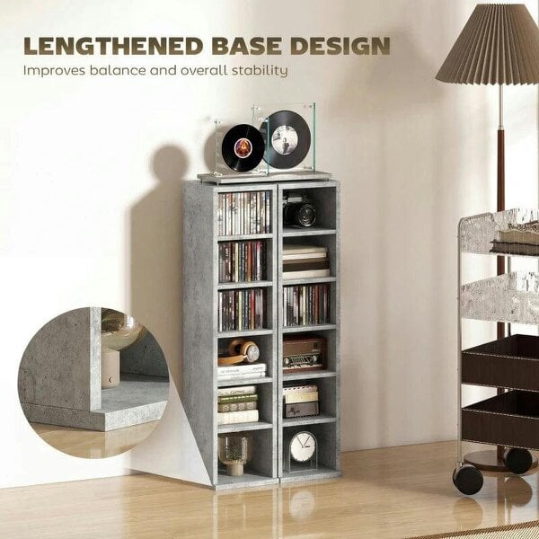 Bobobiy Set of 2 CD Media Display Shelf Unit Tower Rack with Adjustable Shelves, Grey