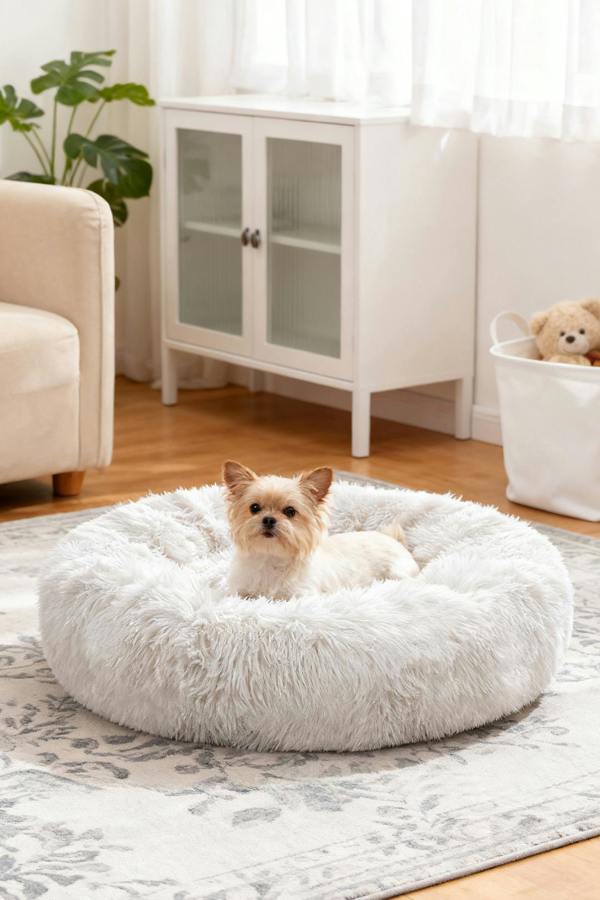 70x70cm Calming Round Donut Plush Pet Cuddler Bed