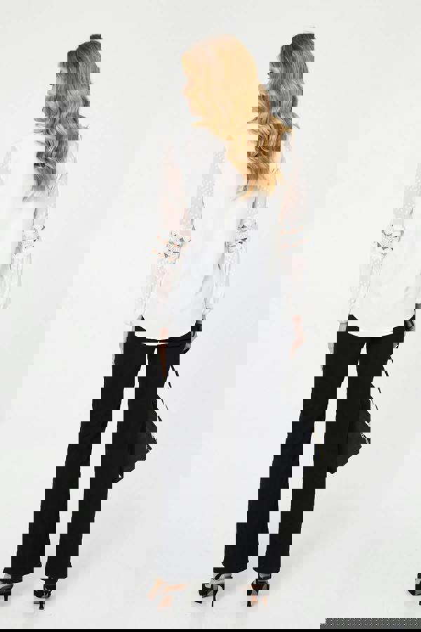 Ivory | Relaxed Lace Trim Balloon Sleeve Blouse