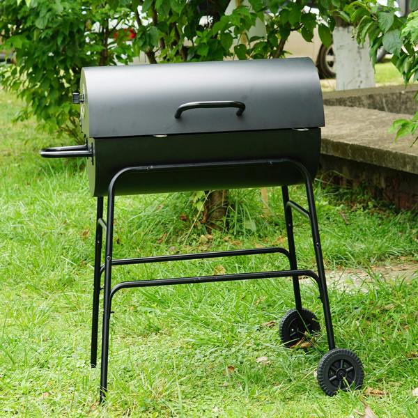 Gr8 Garden Large Oil Drum Charcoal BBQ Grill with Warming Rack and Wheels