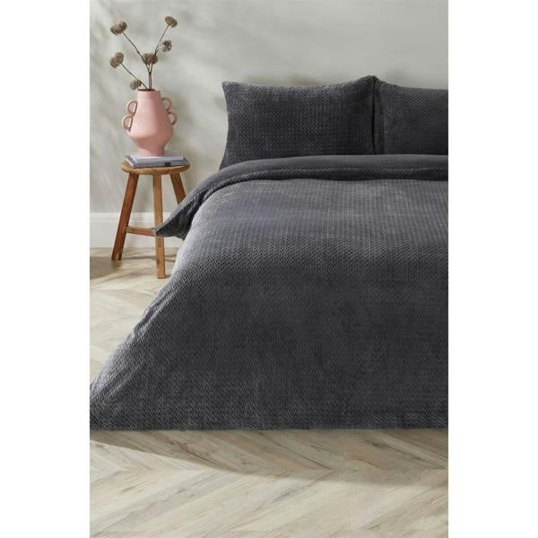 Dyzi Single Size Chevron Fleece Ultra Soft Duvet Cover Set Warm Bedding