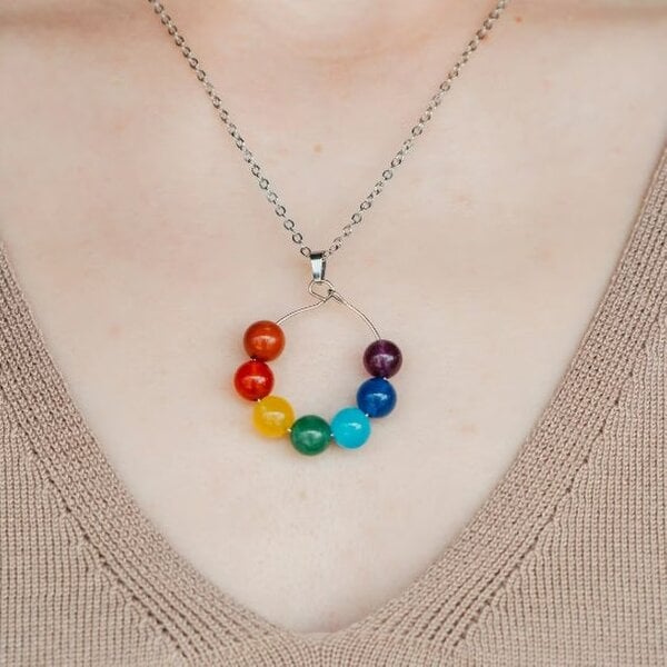 The Colourful Aura Genuine 7 Chakra Balancing Adjustable Dainty Crystal Beads Pendant Necklace