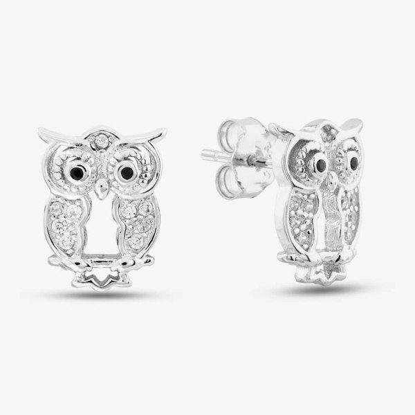 T. H. Baker Silver Cubic Zirconia Owl Stud Earrings E615090