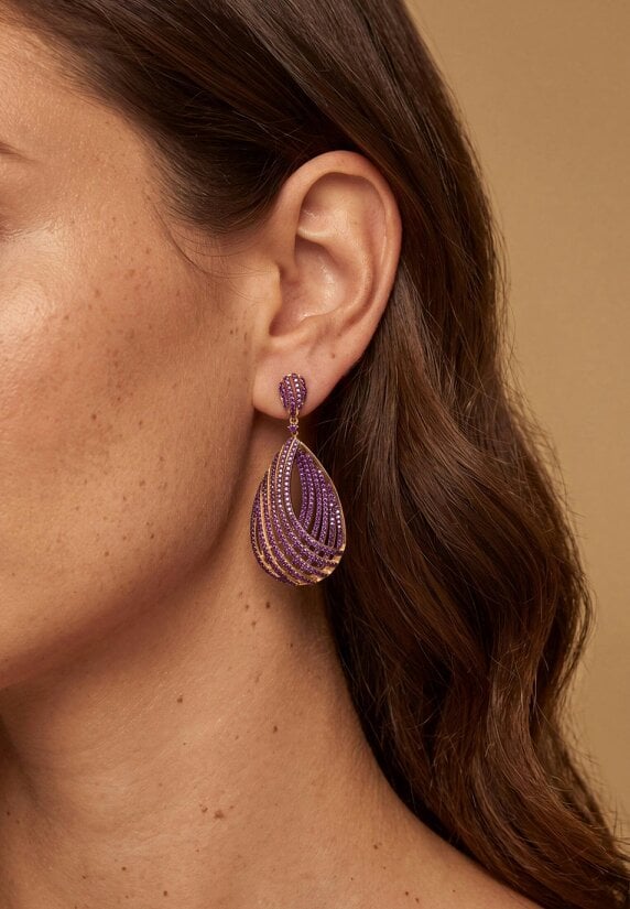 Latelita Vortex Teardrop Earrings Amethyst Purple Gold