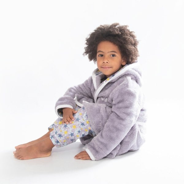 Luca and Rosa Shining Stars Girls Print Dressing Gown Grey