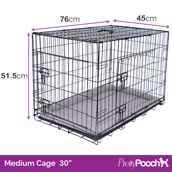 ProKleen Pretty Pooch Dog Crate Medium Cage Puppy Cat Pet Training Tray Double Door and Bed With Two Cloths