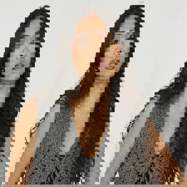 Brave Soul Black Metallic Tie Front Waistcoat - Black Image 4