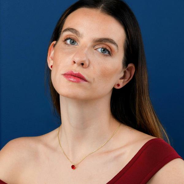 namana Gold Plated 925 Sterling Silver Round Red Solitaire Pendant Necklace For Women