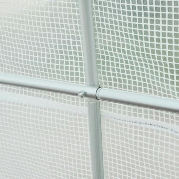 White mesh greenhouse panel with galvanized steel frame joint and curved support tube