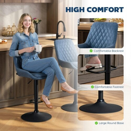 Wyld Haus Sekamo Set Of 2 Dark Blue Faux Leather Retro Bar Chairs