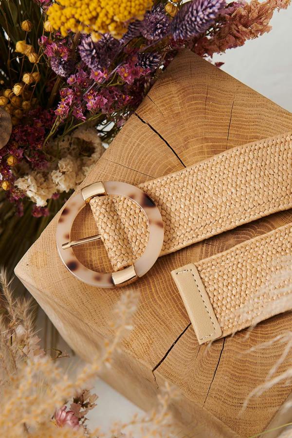Beige | Woven Textured Circle Buckle Belt