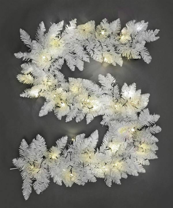 55cm White Pre-Lit Imperial Pine Christmas Garland with Warm White LEDs, 2M Decorative PVC Design image 1