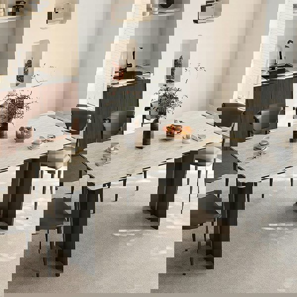 Hasegawa Dining Table, Sintered Stone With Black Legs - round dining tables extendable