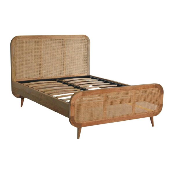 Wyld Haus Trapani King Size Bohemian Rattan and Mango Wood Bed with Headboard