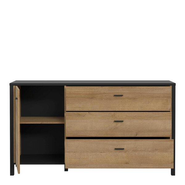 Wyld Haus Egtved Black and Natural Oak Wood Effect 1 Door 3 Drawer Sideboard