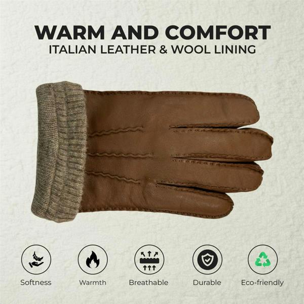 Infinity Leather Men’s Italian Leather Warm Wool Lining Winter Gloves - M-LGV-405