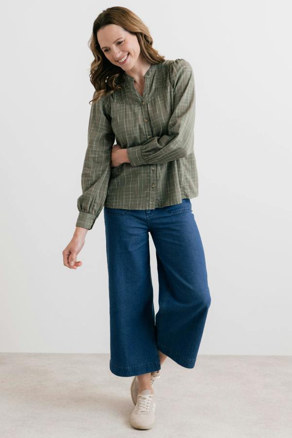 Lily & Me Poplar Organic Cotton Checked Blouse Green