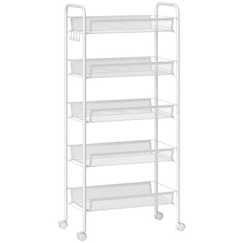 Wyld Haus Visovi Metal White 5 Basket Steel Storage Trolley With Wheels