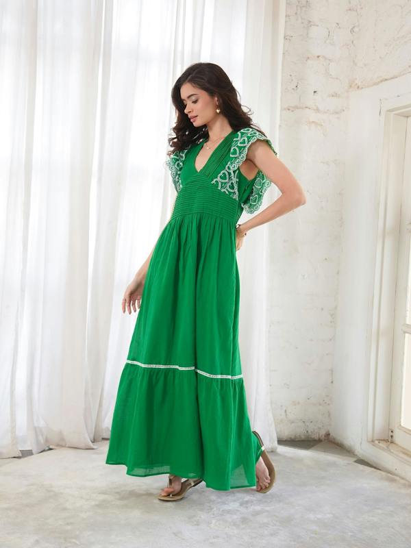 Rose & Nancy Eleanor Green Cotton Maxi Dress
