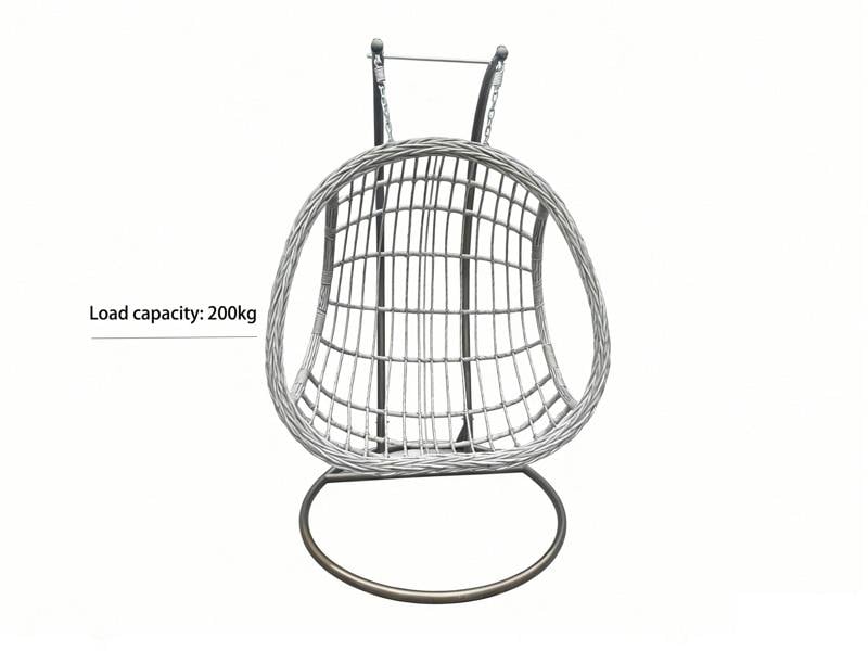 Fimous Rattan Garden Two Seater Hanging Egg Chair Indoor Outdoor Patio Furniture with Grey Cushion