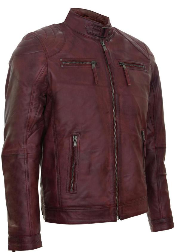 Infinity Leather Mens Leather Biker Vintage Zipped Racing Jacket