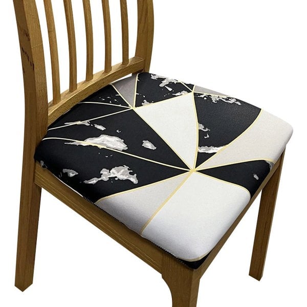 Anyseat Chair Cover Black and White with Gold Linear Pattern Print Stretch Seat Cover for Home Dinning Kitchen Washable Removable