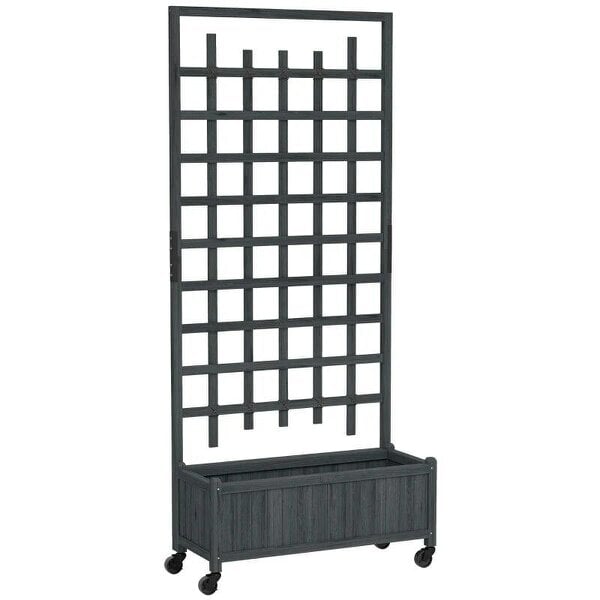 Wooden Trellis Planter, Raised Garden Bed with Wheels, to Climb and Grow Vegetables, Herbs and Flowers, Grey