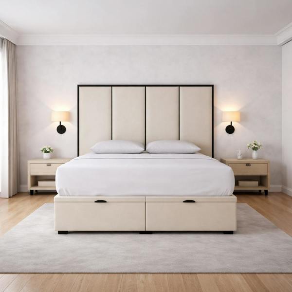 Great British Beds Emma Headboard with Contrast Border Divan Ottoman Bed