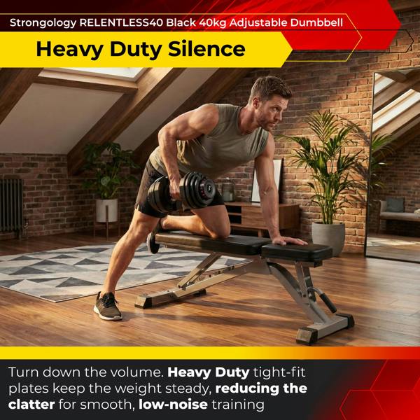 Homeology RELENTLESS40 Adjustable Smart Dumbbell 5kg to 40kg Single Home Fitness Training Weights Black