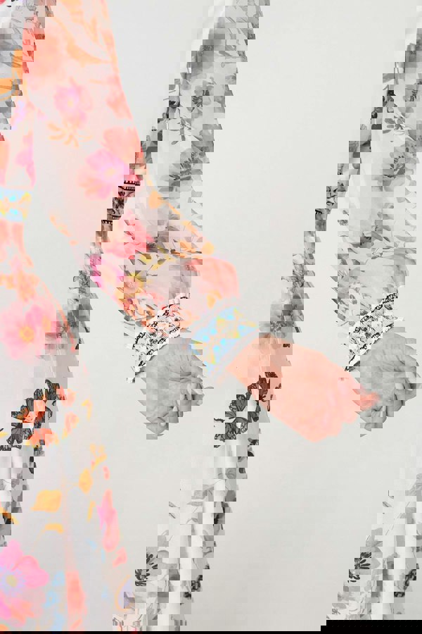 Pink | Border Print Empire Kimono Maxi Dress
